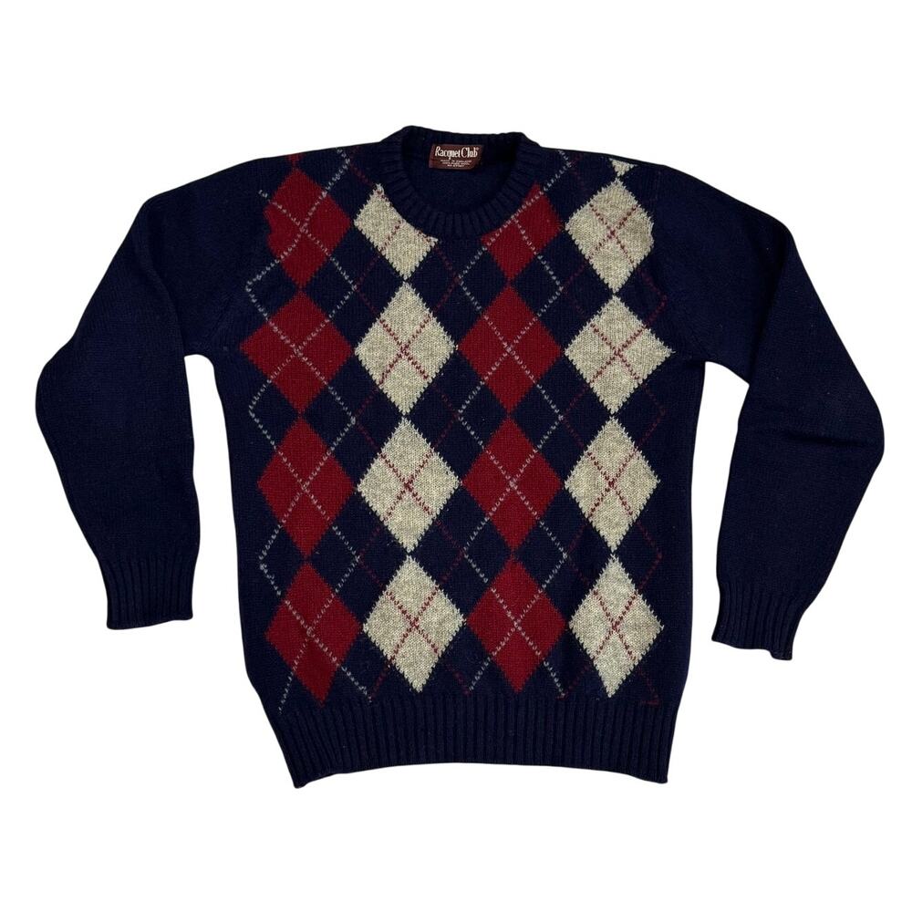 Racquet Club Argyle Wool Sweater Navy Mens M England